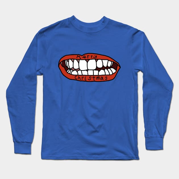 Mouth says Merry Christmas Long Sleeve T-Shirt by ellenhenryart